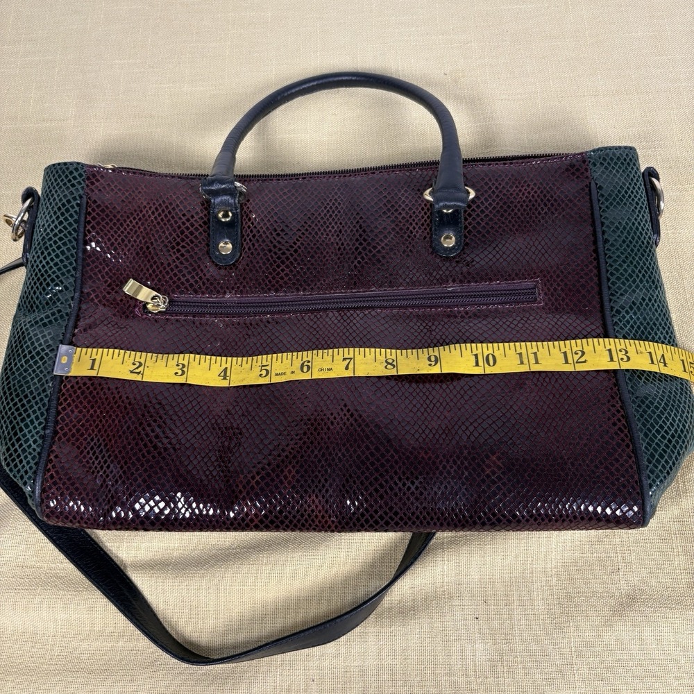 Vintage Due Fratelli Leather Purse Snakeskin Embossed Two Tone Burgundy & Green - Picture 12 of 14